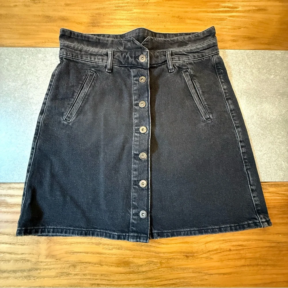 Pilcro and the Letterpress Anthropologie Black Button Front Denim Mini Skirt 12 - Picture 3 of 9